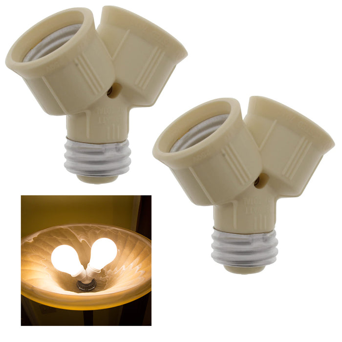 2 Pc Ivory Twin Lite Socket Adapter Plug-In Dual Light Bulb Screw Outlet Plug