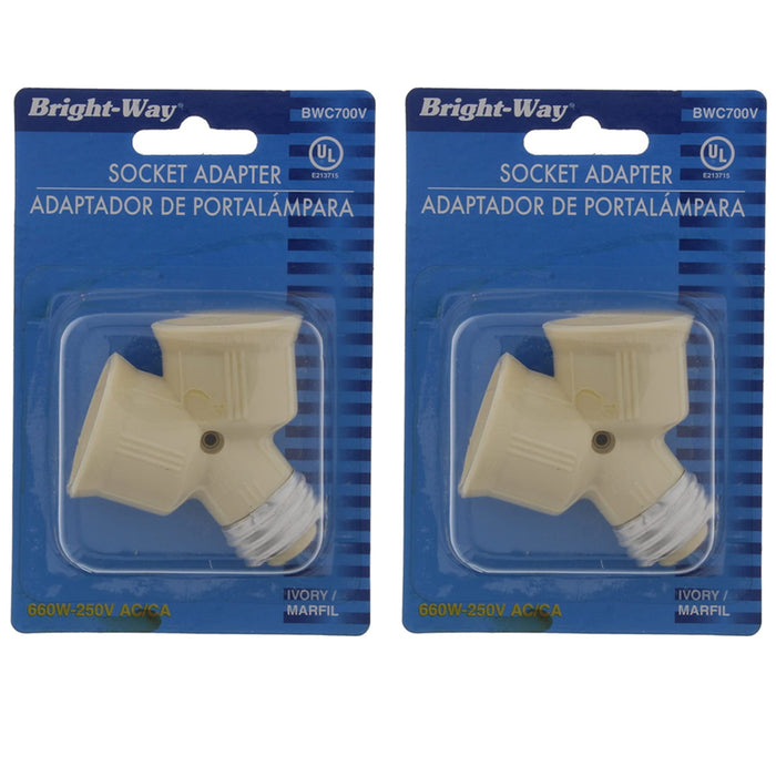 2 Pc Ivory Twin Lite Socket Adapter Plug-In Dual Light Bulb Screw Outlet Plug