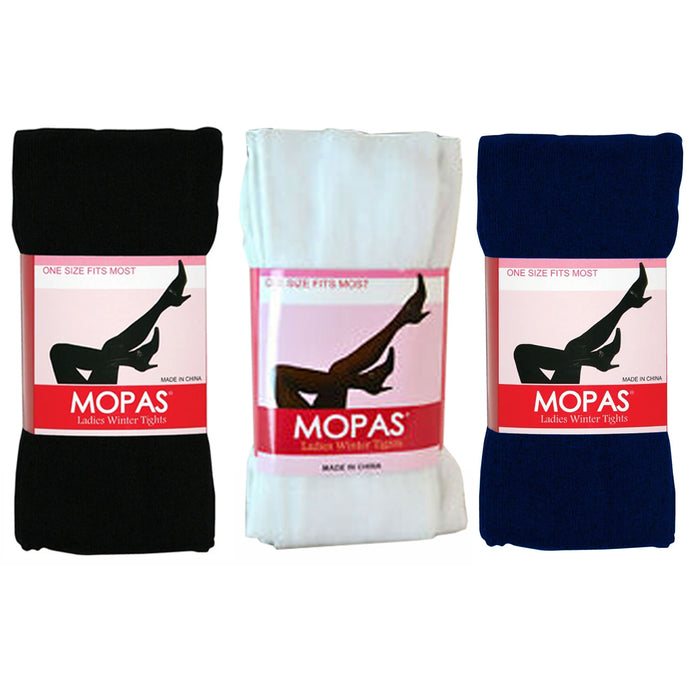 3 Pair Ladies Navy White Black Winter Tights Stockings Footed Pantyhose One Size