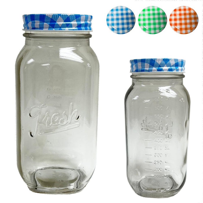 2 Set Clear Mason Jars 750 ml Wide Mouth Glass Lids Jelly Canning Pint Wedding