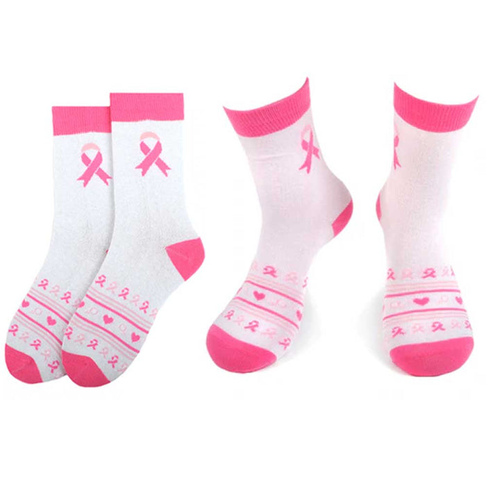 1 Pair Pink Ribbon Socks Womens Breast Cancer Awareness Support Girls Size 9-11
