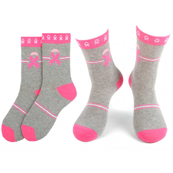 1 Pair Pink Ribbon Socks Womens Breast Cancer Awareness Support Girls Size 9-11