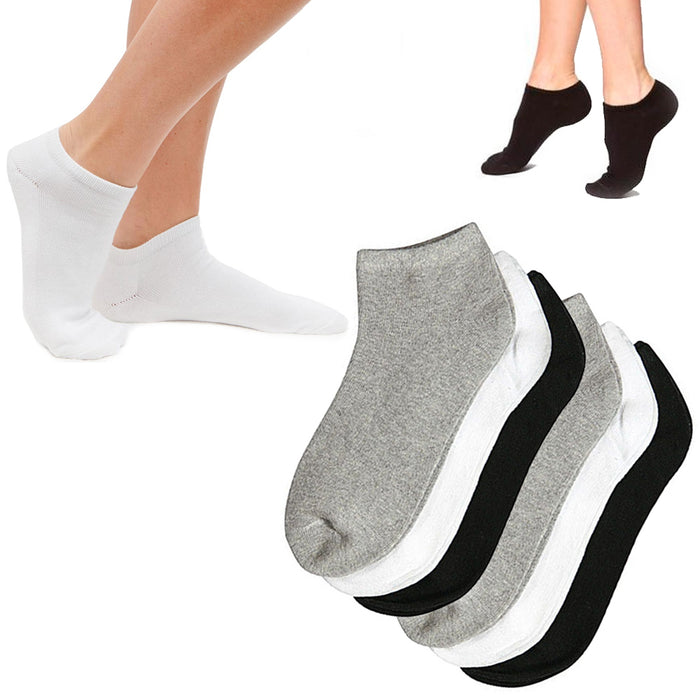 6 Pairs Women Ankle Socks Low Cut Fit Crew Size 10-13 Sport Black White Grey NEW