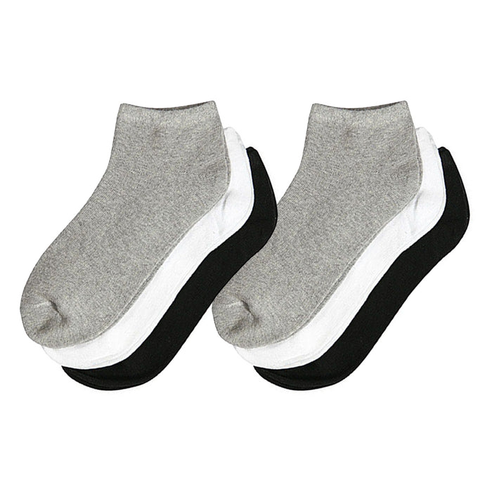 6 Pairs Women Ankle Socks Low Cut Fit Crew Size 10-13 Sport Black White Grey NEW
