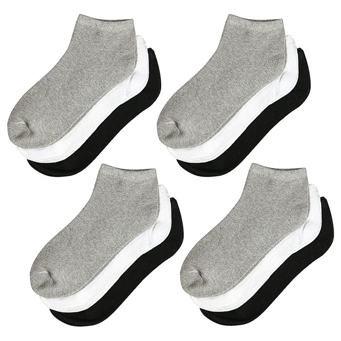 12 Pair Women Ankle Socks Low Cut Fit Crew Size 10-13 Sport Black White Grey NEW