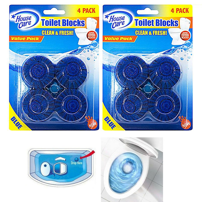 8 Automatic Toilet Bowl Cleaner Stain Remover Blue Tabs Tablet Flush Tank