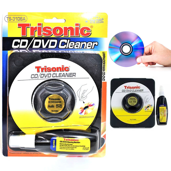 1 CD DVD Disc CD-ROM Player Lens Cleaner Cleaning Solution Kit Wet And Dry 20ml