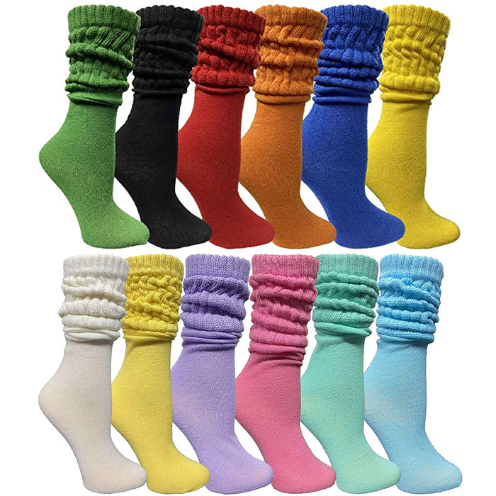 4 Pairs Women's Calf High Soft Slouch Socks Plush Cotton Thick Knit Scrunch 9-11
