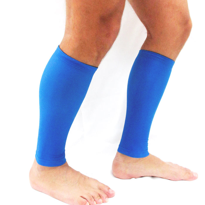 2 Small Calf Sleeve Leg Socks Compression Support Shin Splints Lycra Brace Blue