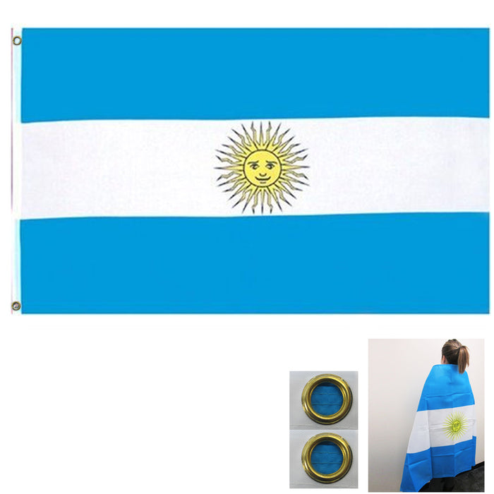 Argentina Flag 3' x 5' Banner Grommets Fade Resistant Premium Quality Soccer Cup