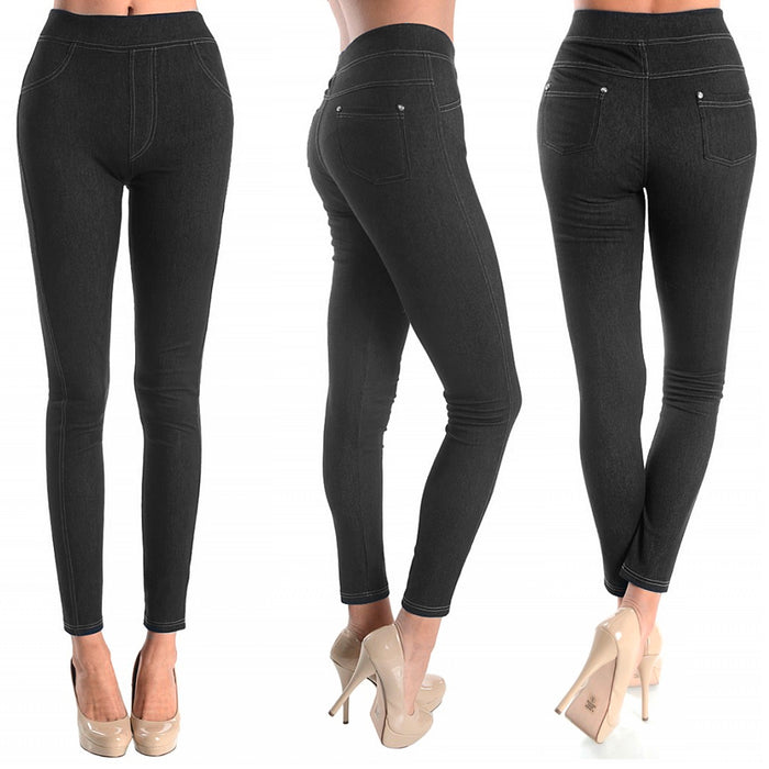 Womens Stretchy Skinny Jeggings Black Soft Leggings Jeans Pants Slim One Size US