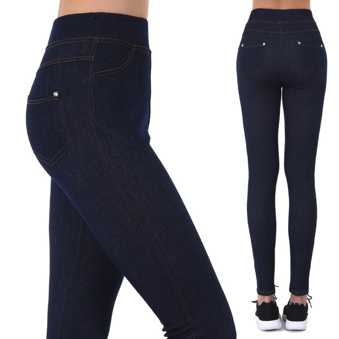 Women Stretch Skinny Jeggings Blue Soft Leggings Jeans Sexy Pencil Pants OneSize