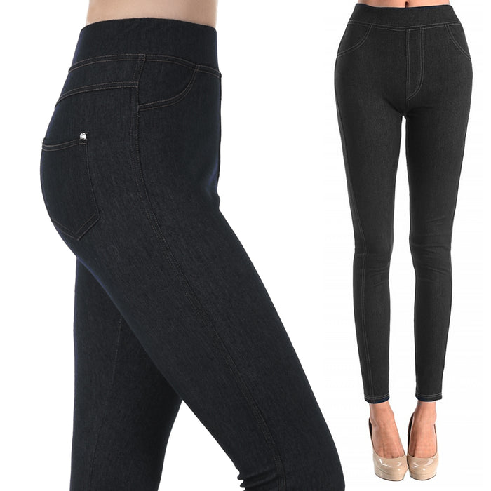 Womens Stretchy Skinny Jeggings Black Soft Leggings Jeans Pants Slim One Size US