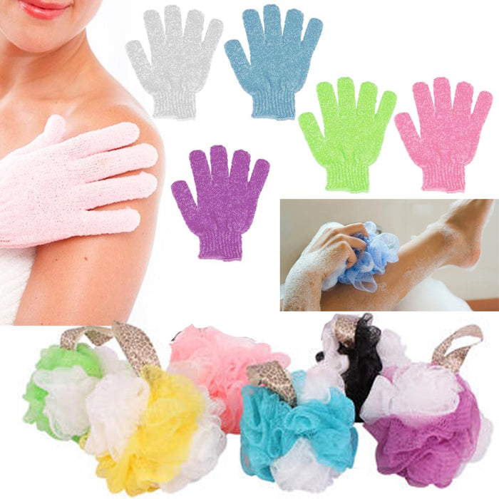 2 Pc Shower Bath Glove Ball Wash Skin Spa Massage Scrub Loofah Body Scrubber New