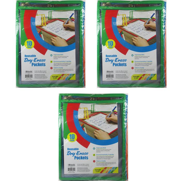 30 Pc Laminated Folder Reusable Dry Erase Pockets 9" x 12" Letter Poly Holder