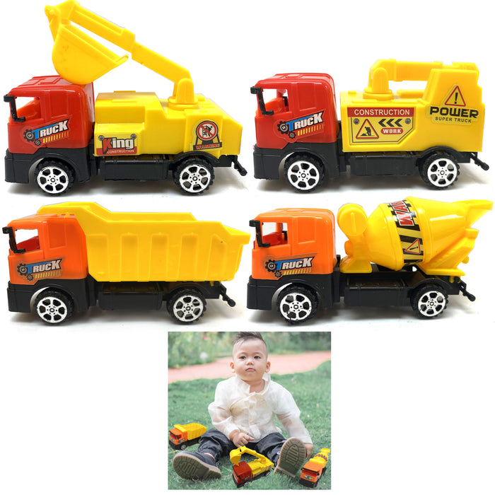 4 Set Toy Truck Construction Tractor Dump Play Car Pull Back Kids Model Vehicle