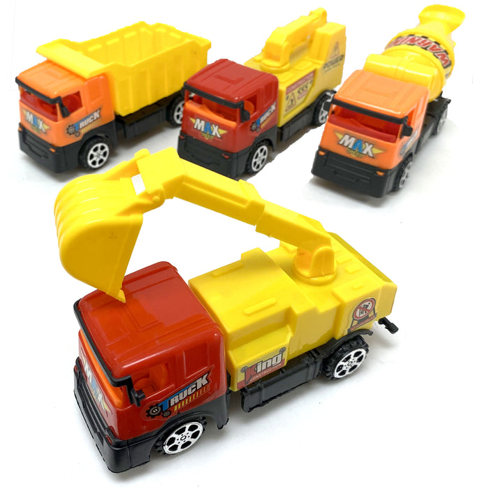 4 Set Toy Truck Construction Tractor Dump Play Car Pull Back Kids Model Vehicle