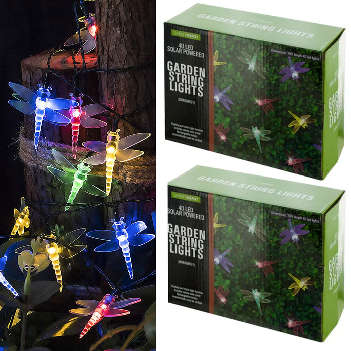 2 Pk Dragonfly Fairy String Lights 40 LED Solar Powered Party Garden Waterproof
