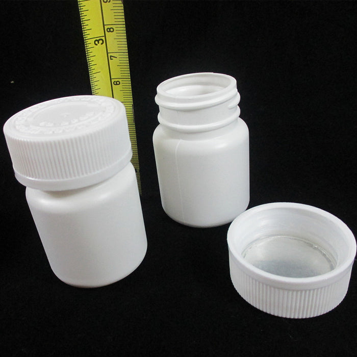 2 Empty Pill Bottles Small Plastic Container White Screw Cap Jars Vitamin 30 ML