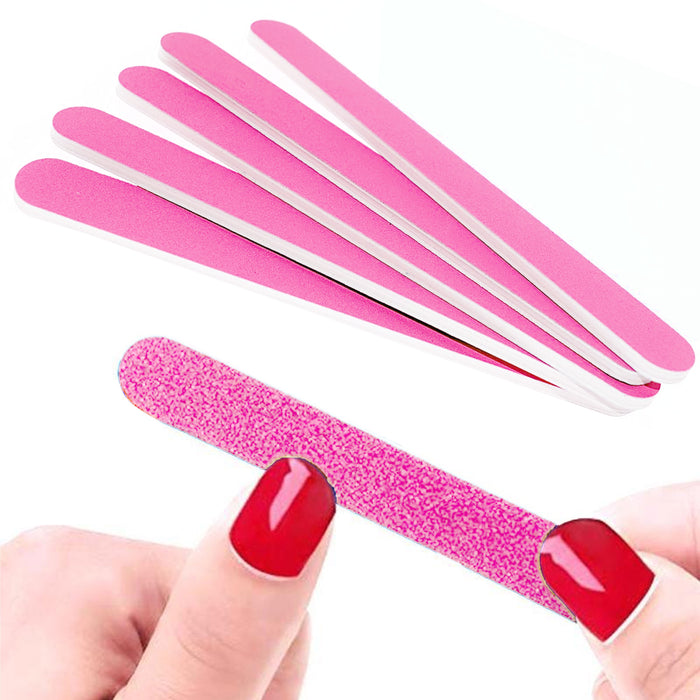 5 Pc Pro Double Sided Manicure Nail File Pink Emery Boards 240 Grit Salon Tool