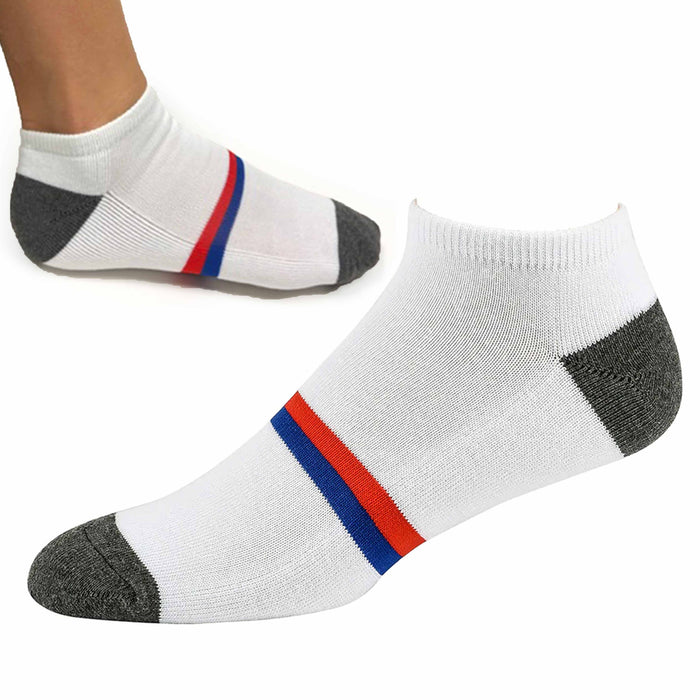 Men's 6 Pack Ankle Socks Classic No Show Low Cut Sports Cushioned White 10-13
