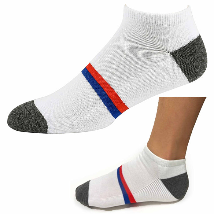 Men's 6 Pack Ankle Socks Classic No Show Low Cut Sports Cushioned White 10-13