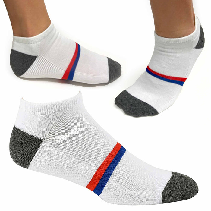 Men's 6 Pack Ankle Socks Classic No Show Low Cut Sports Cushioned White 10-13