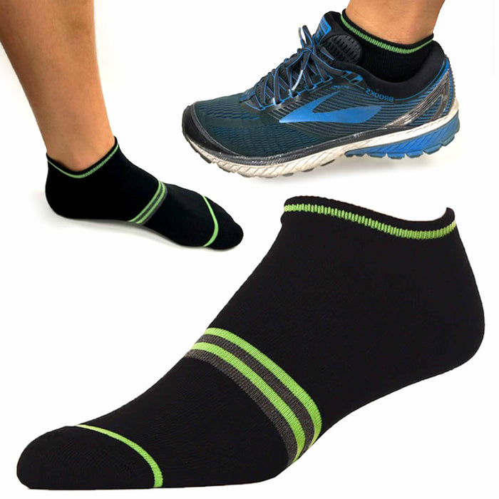 Men's 6 Pack Classic Ankle Sports Socks No Show Neon Solid Black Low Cut 10-13