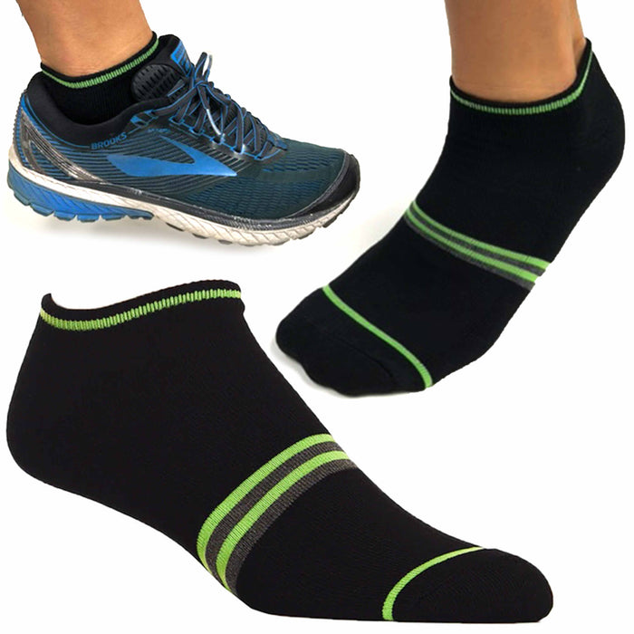 4 Pairs Mens Ankle Sports Socks No Show Neon Stripe Solid Black Low Cut US 10-13