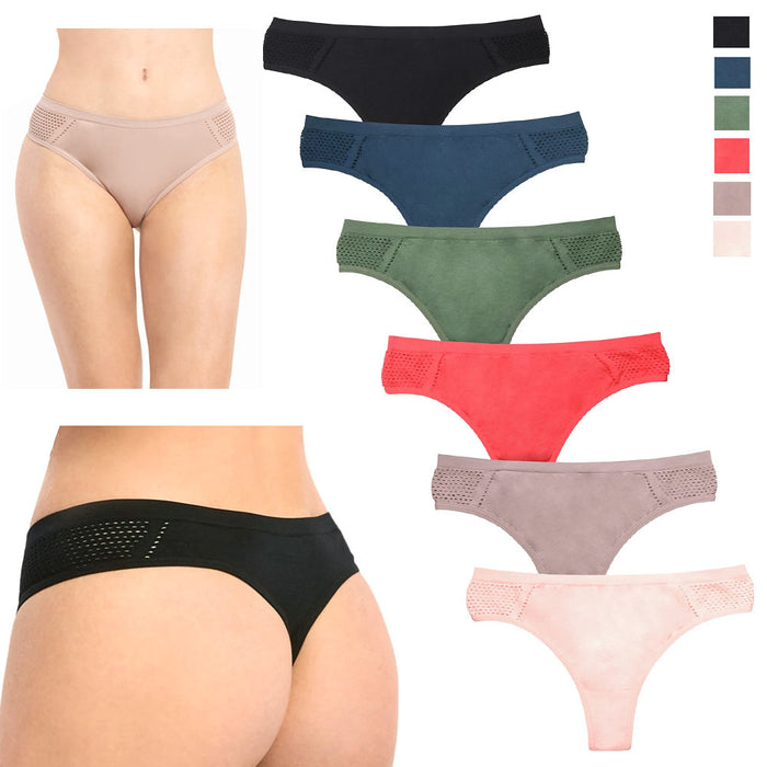 6 Pack Lingerie Women Seamless Thongs Underwear Ice Silk Comfy G-string Panties