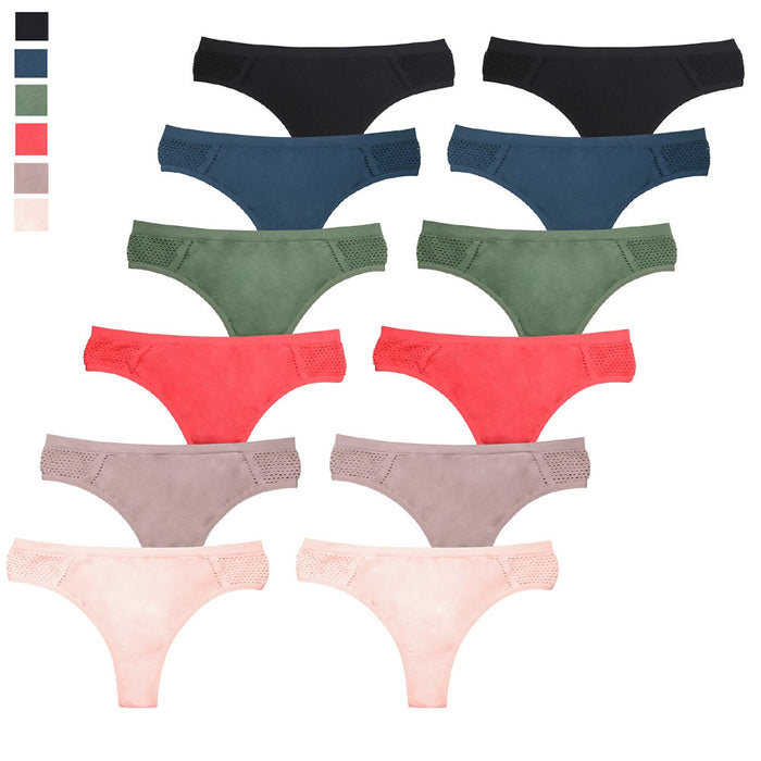 12 Womens Breathable Seamless Thongs No Show Pantie Low Rise Underwear One Size