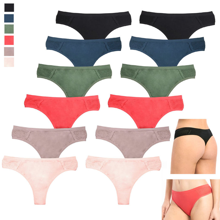 12 Womens Breathable Seamless Thongs No Show Pantie Low Rise