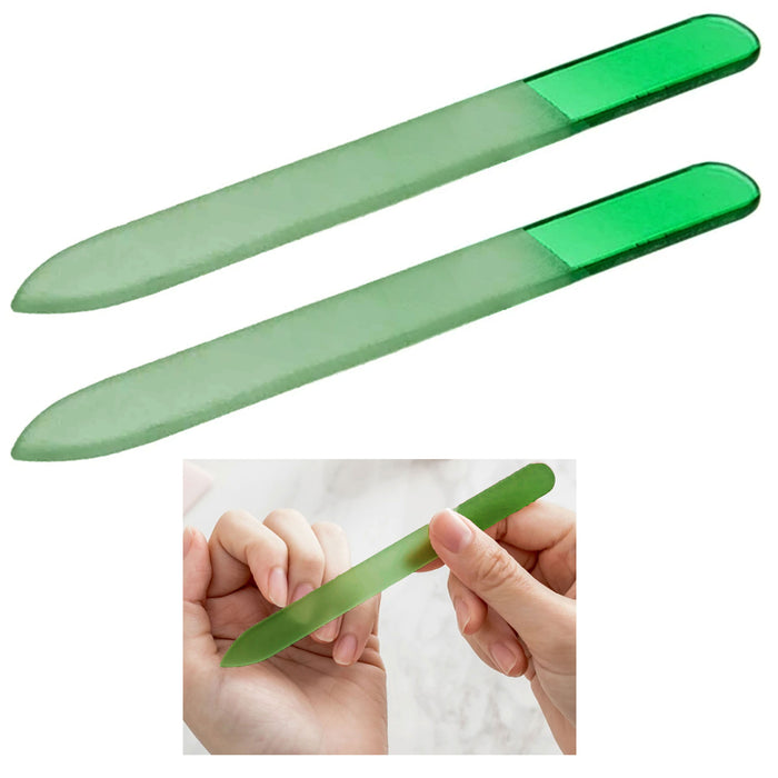 2 x Green Crystal Glass Nail File with Case Manicure Emery Board Natural Acrylic