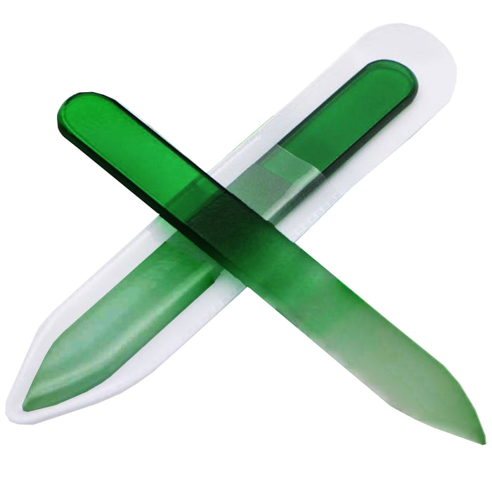 2 x Green Crystal Glass Nail File with Case Manicure Emery Board Natural Acrylic