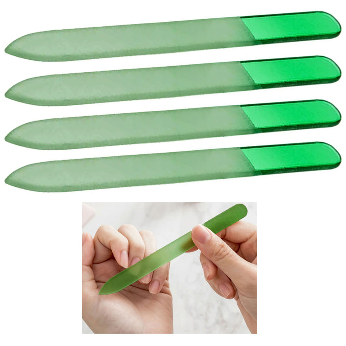 4 Pc Professional Crystal Glass Finger Nail File Case Manicure Pedicure Green