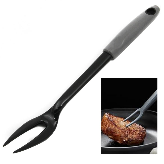 1 Fork Nylon 2 Tine Prong Pot Meat Serving Utensil Heat Grey Black Kitchen Tools