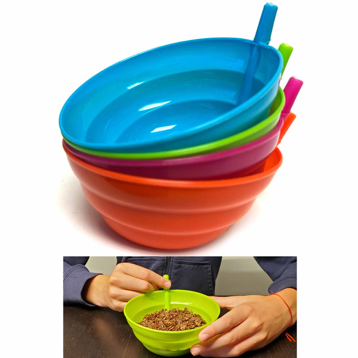 4 Cereal Bowls with Straws for Kids BPA Free Plastic Toddler Bowl Built-in Straw