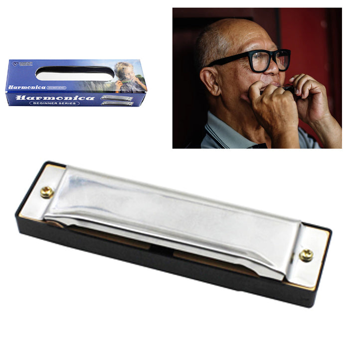 1 Harmonica 10 Holes Key of C Silver Blues Stainless Steel Beginners Pro NEW