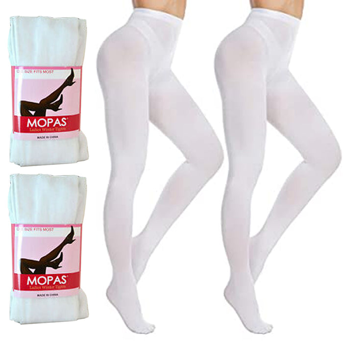 2 Pair Ladies White Winter Tights Stockings Footed Dance Pantyhose One —  AllTopBargains