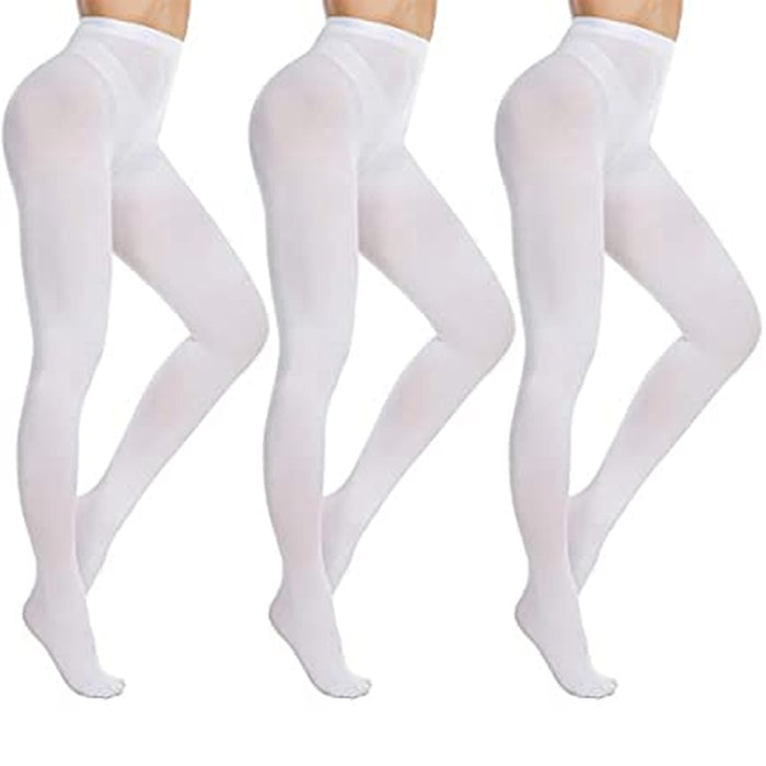 3 Pair Ladies White Winter Tights Stockings Footed Dance Pantyhose One Size Fits