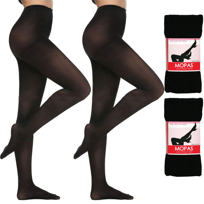 2 Pair Ladies Black Winter Tights Stockings Footed Dance Pantyhose