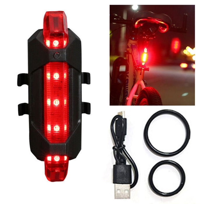 1 USB Rechargeable Bike Red Tail Light LED Bicycle Rear Cycling Flashlight Safe