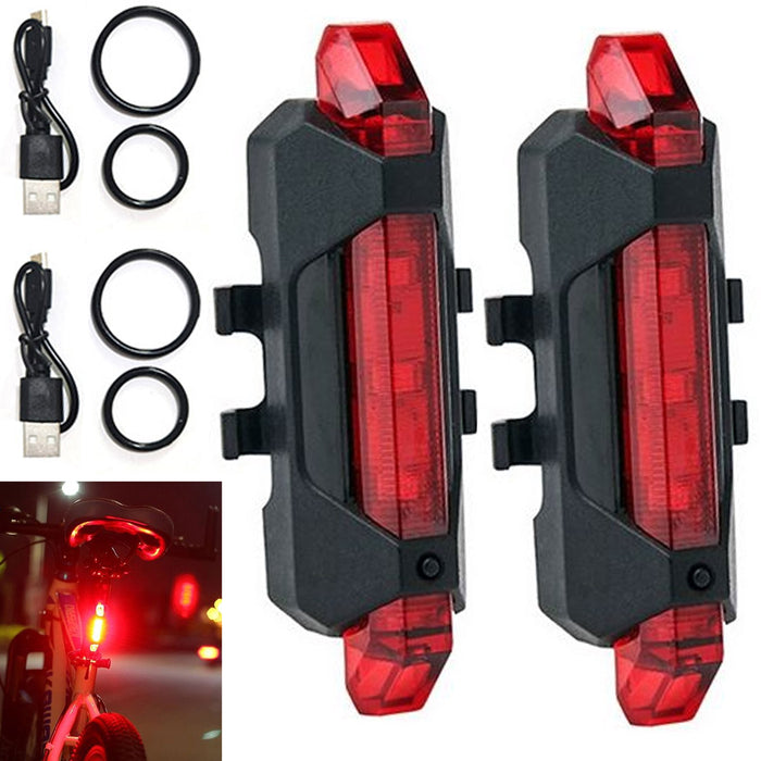 2 USB Rechargeable Bike Red Tail Light LED Bicycle Rear Cycling Flashlight Safe