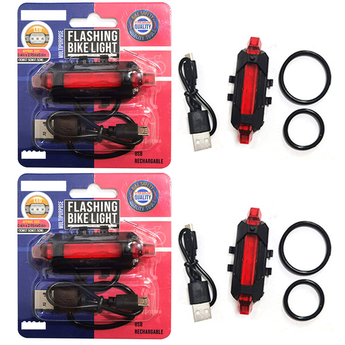 2 USB Rechargeable Bike Red Tail Light LED Bicycle Rear Cycling Flashlight Safe
