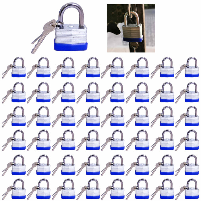 48-Pack 40mm Laminated Keyed Padlocks Pad Locks 2 Keys Hardened Steel Security