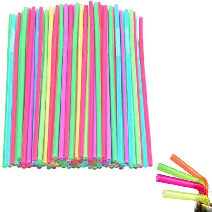 150 Neon Drinking Straws Flexible Plastic Party Home Bar Drink Cocktail Cup Fun