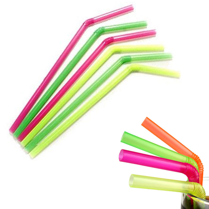 300 Neon Drinking Straws Flexible Plastic Party Home Bar Drink Cocktail Cup Fun