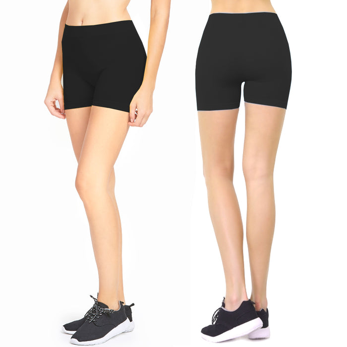 2 Biker Shorts Women Leggings Cycling Stretch Hot Yoga Exercise One Size Black