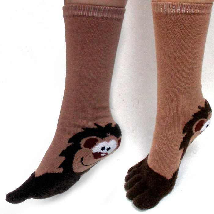 ToeSox 1 Pair Calf Length Funny Feet Animal Women's Striped Toe Socks Size 9-11