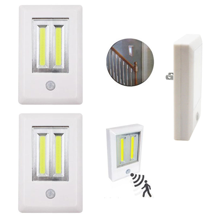 2 X COB LED Motion Sensor Bright Night Light 200 Lumens Plug In Wall Lamp